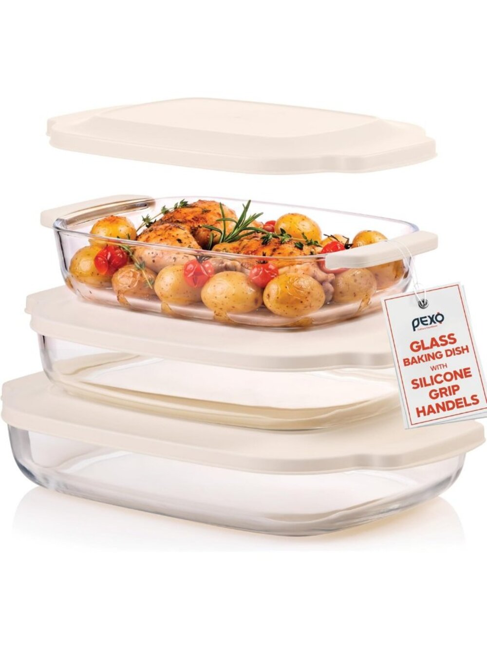6-Piece Clear Glass Bakeware Set with Lids, Stackable Casserole Dishes, Oven